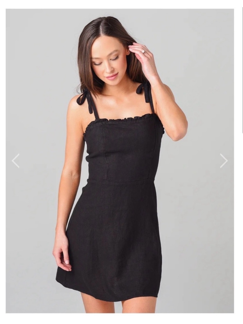 Honorine Poppy Black Linen Mini Dress with ties. Size M